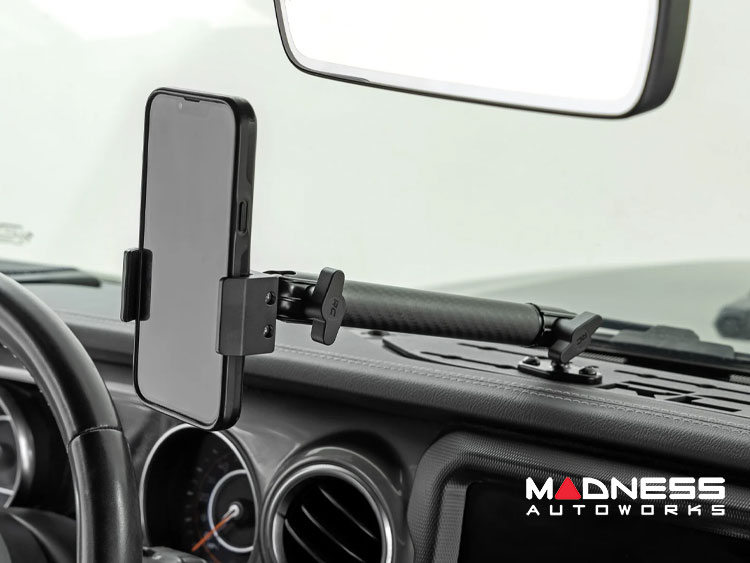 Jeep Wrangler JL Phone Mount - Dash Rail - w/ 8in Extension Arm